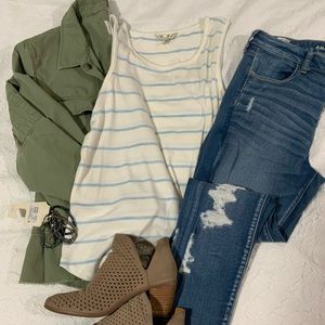 Banana republic extra large Sleeveless Blouse white with blue stripes